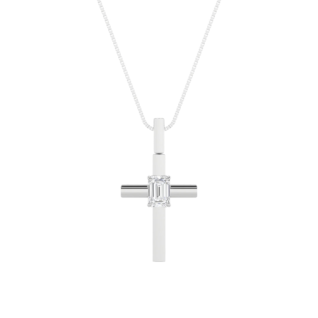 14K White Gold Lab Diamond Emerald Religious Pendant 0.50ct
