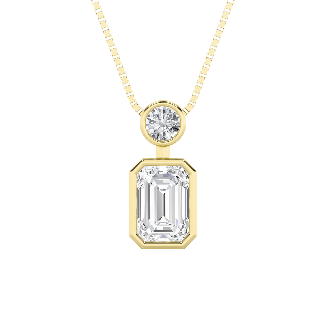 14KY 1ct Lab Diamond Emerald Cut Pendant