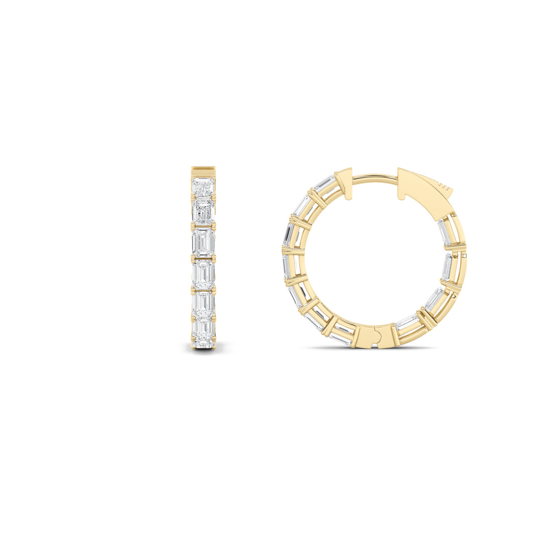 14K Yellow Gold 4ctw Lab Diamond Emerald Earrings