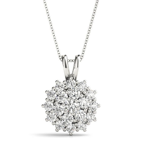 White Gold Lab Diamond Cluster Pendant