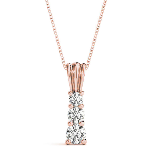 18K Rose Gold Round Diamond 3-Stone Pendant