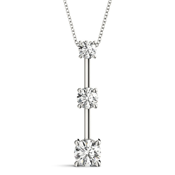 14K White Gold Round Diamond 3-Stone Pendant