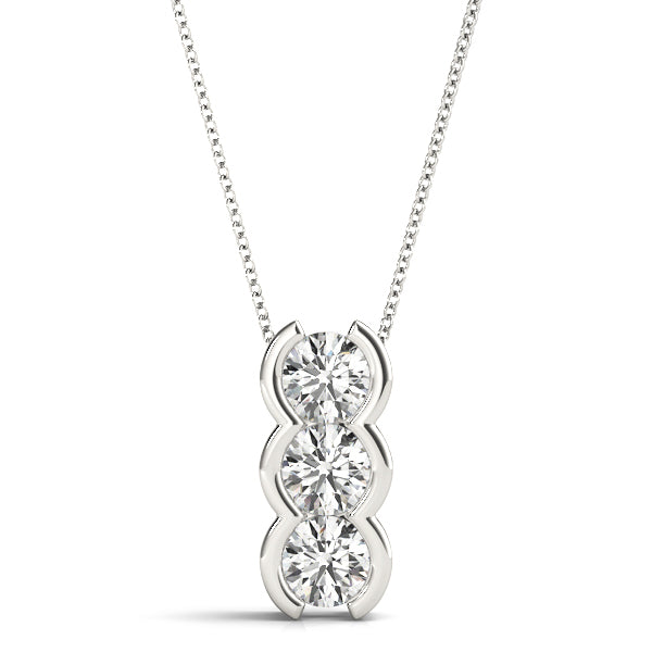 14K White Gold Diamond 3-Stone Pendant