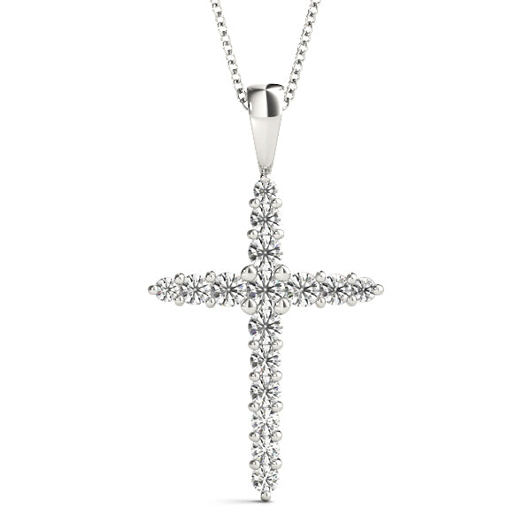 14K White Gold Lab Diamond Religious Cross Pendant