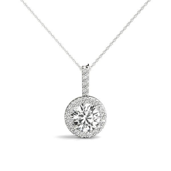 18K White Gold Round Diamond Halo Pendant