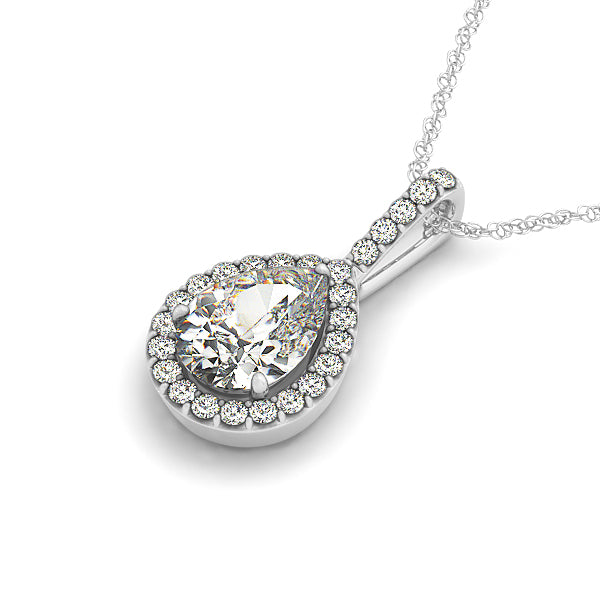 White Gold Pear Diamond Halo Pendant | Lab Grown