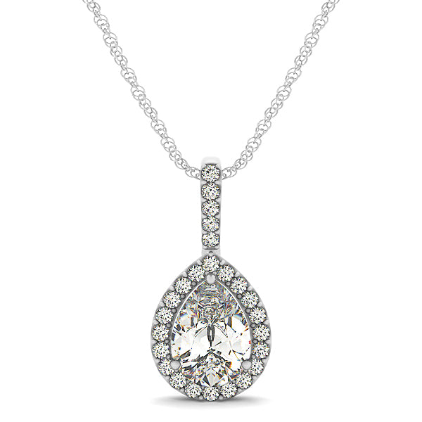14K White Gold Pear Diamond Halo Pendant
