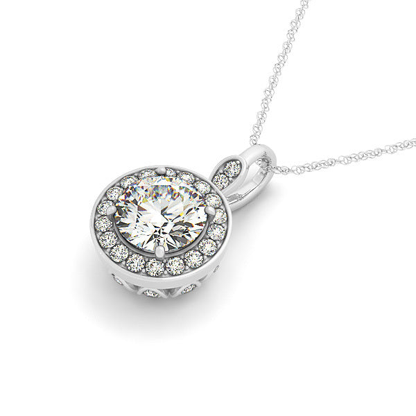 14K White Gold Round Diamond Halo Pendant