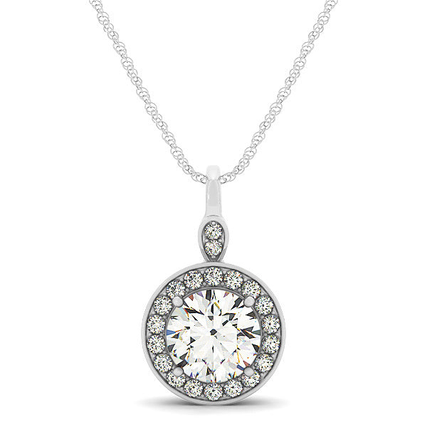 18K White Gold Round Diamond Halo Pendant