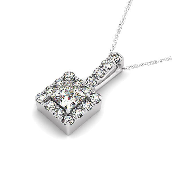 Platinum Lab Diamond Halo Square Pendant