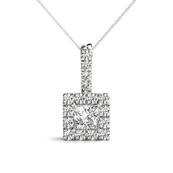 Platinum Lab Diamond Halo Square Pendant