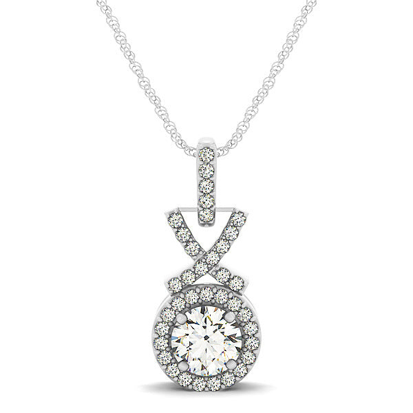 White Gold Round Lab Diamond Halo Pendant