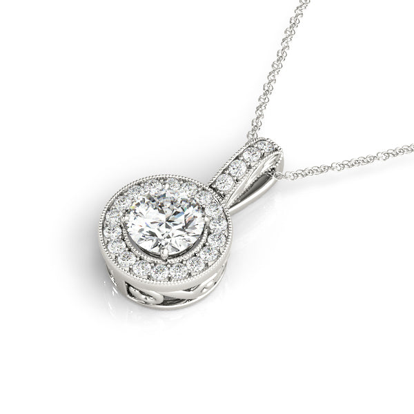 14K Gold Round Lab Diamond Halo Pendant