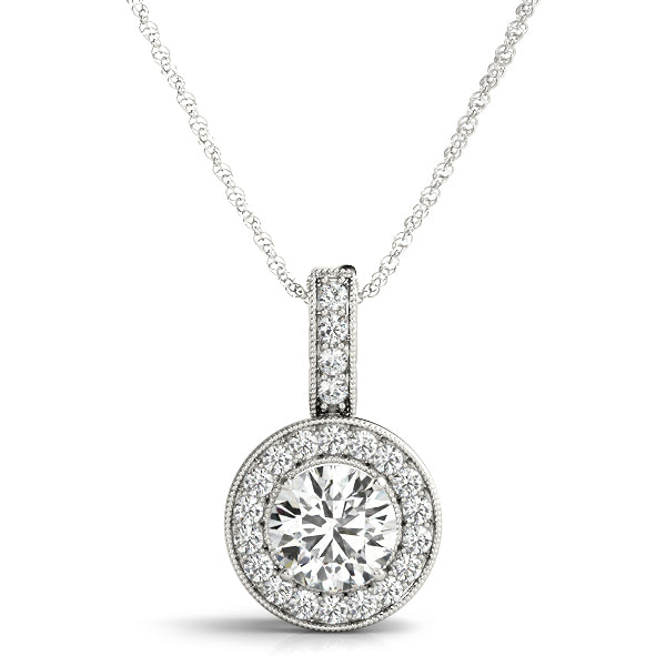 14K White Gold Round Diamond Halo Pendant