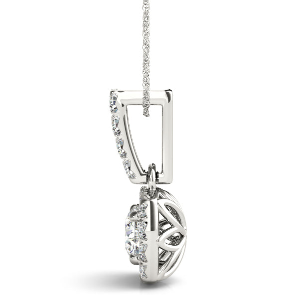 18K White Gold Round Diamond Halo Pendant