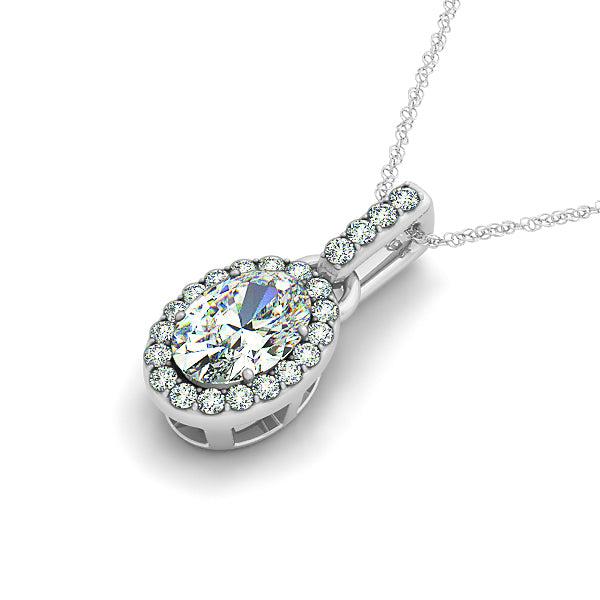 White Platinum Diamond Halo Oval Pendant