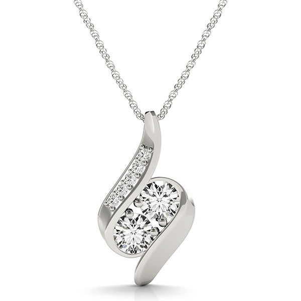 Multi-Diamond 14K White Gold Two Stone Pendant