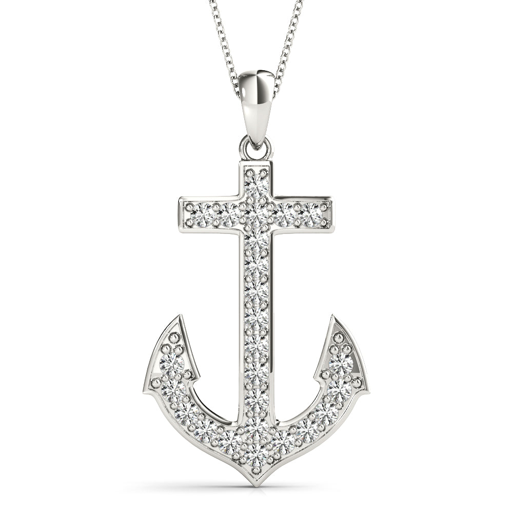 Platinum White Diamond Anchor Pendant