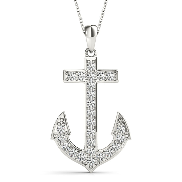 14K White Gold Diamond Maritime Anchor Pendant