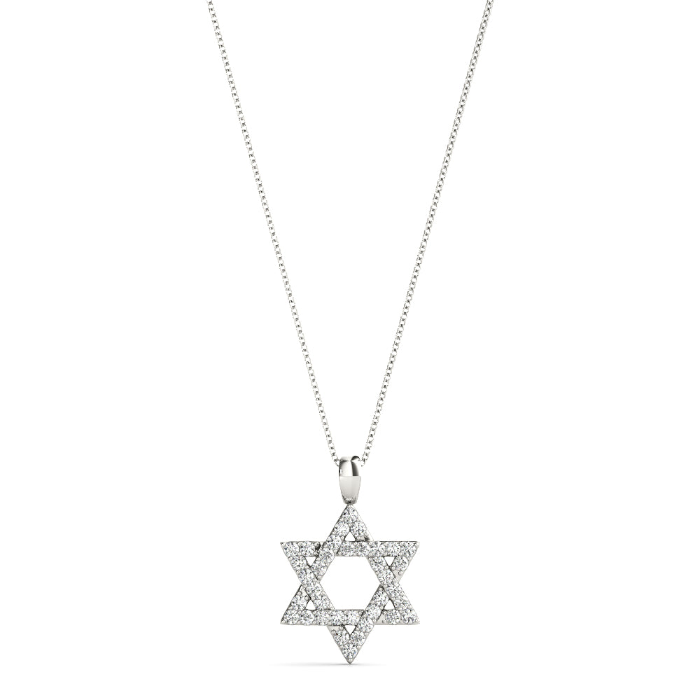 White Platinum Diamond Star of David Religious Pendant
