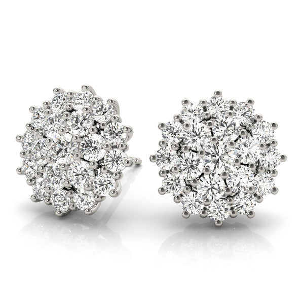18K White Gold Diamond Cluster Earrings