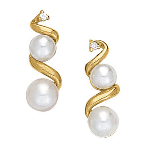 14K White Gold Diamond Pearl Drop Earrings