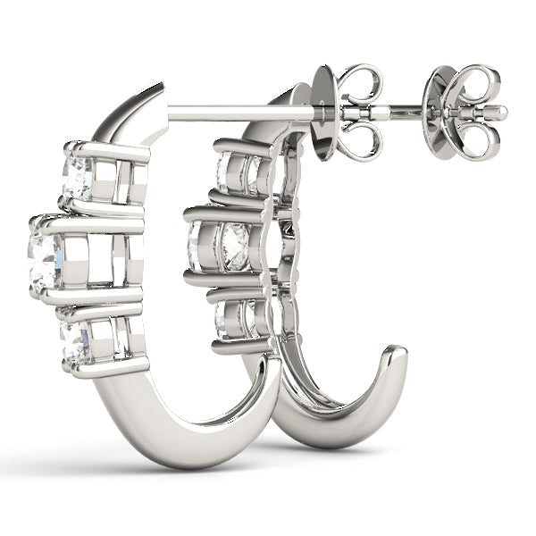 18K White Gold Lab Diamond 3-Stone Earring Pair
