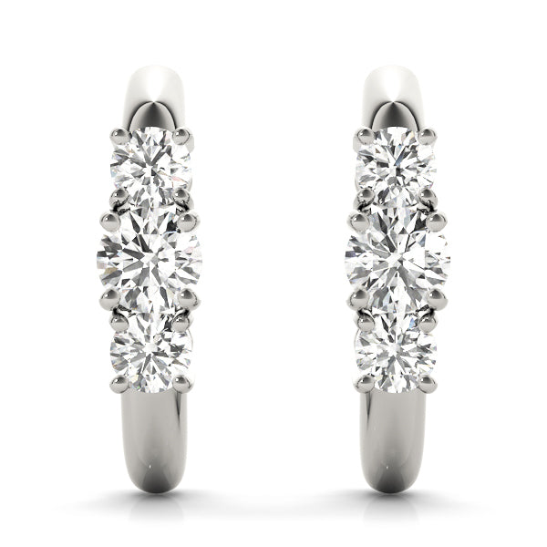 18K White Gold Lab Diamond 3-Stone Earring Pair