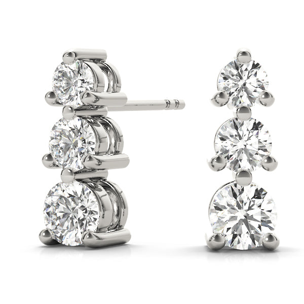 White Gold Lab Diamond 3-Stone Earrings