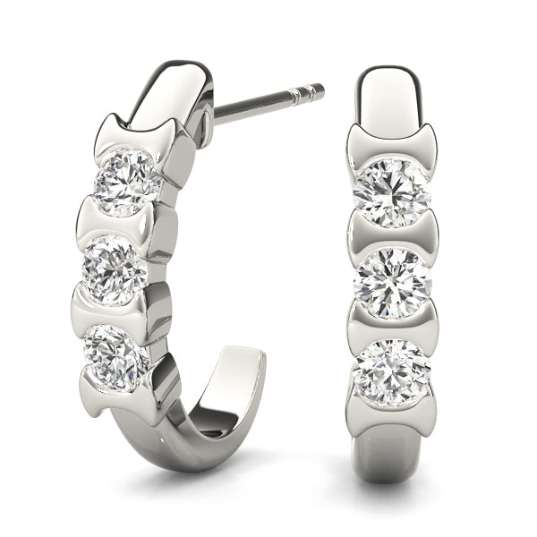Platinum 3-Stone Lab Diamond Stud Earrings