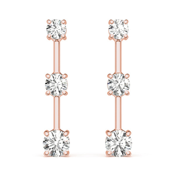 18K Rose Gold Lab Diamond 3-Stone Earring Pair