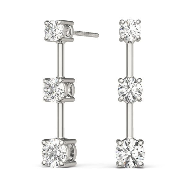 14K White Gold Lab Diamond 3-Stone Earrings