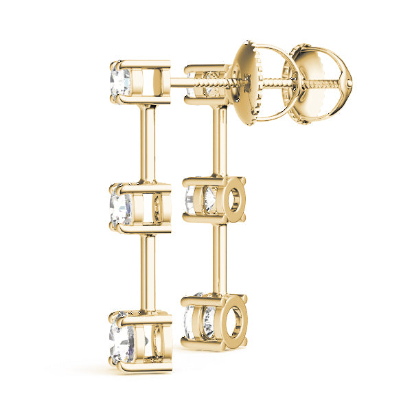 18K Yellow Gold Lab Diamond 3-Stone Earring Pair