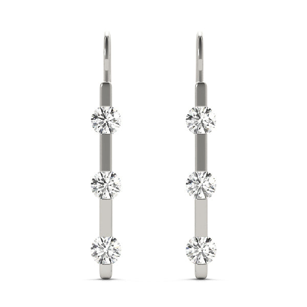 White Platinum 3-Stone Diamond Stud Earrings