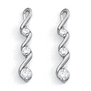 White Platinum 3-Stone Lab Diamond Earring Pair