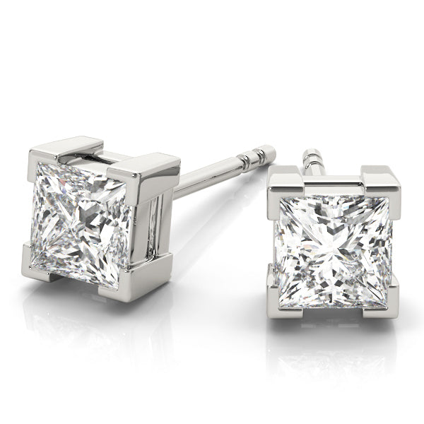 White Platinum 0.1CT Square Diamond Stud Earrings