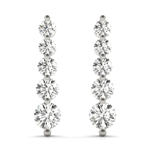14K White Gold Round Diamond Journey Earrings