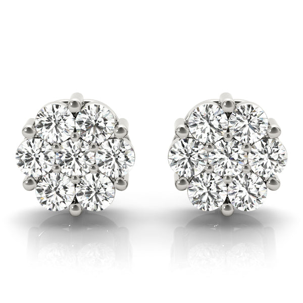 White Gold 7-Stone Lab Diamond Cluster Earrings