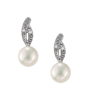 18K White Gold Pearl Diamond Stud Earrings