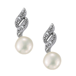 14K White Gold Pearl Center Diamond Accent Earrings