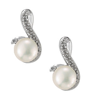 White Platinum Pearl Center Diamond Earrings
