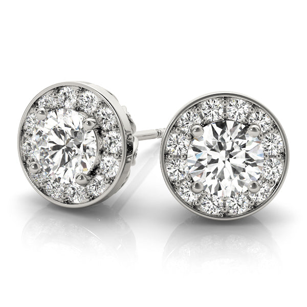 White Gold Round Diamond Halo Earrings - Lab Created