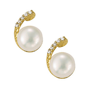 14K White Gold Pearl Diamond Earring Pair