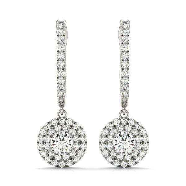 14K White Gold Round Diamond Halo Earrings