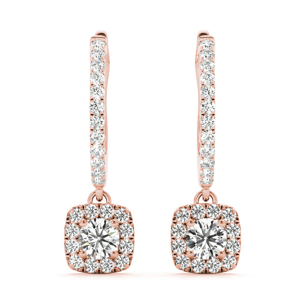 18K Rose Gold Round Diamond Halo Earrings