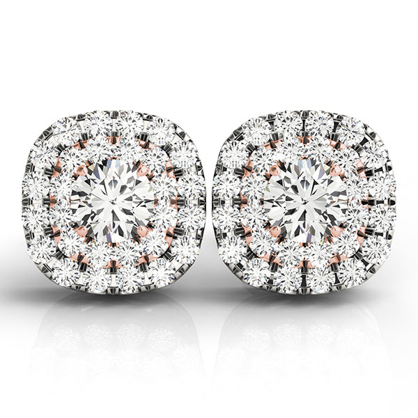14K White Gold Round Diamond Halo Earring Pair