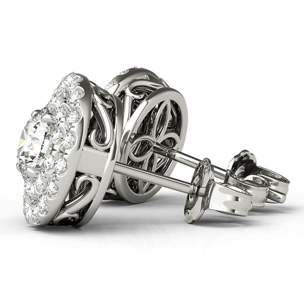 Platinum White Diamond Halo Earrings