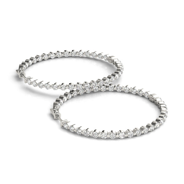 White Gold Lab Diamond Inside Out 1"" Hoop Earrings