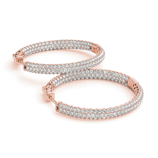 .6 INCH 3 ROW PAVE ROUND HOOP Complete per pair.