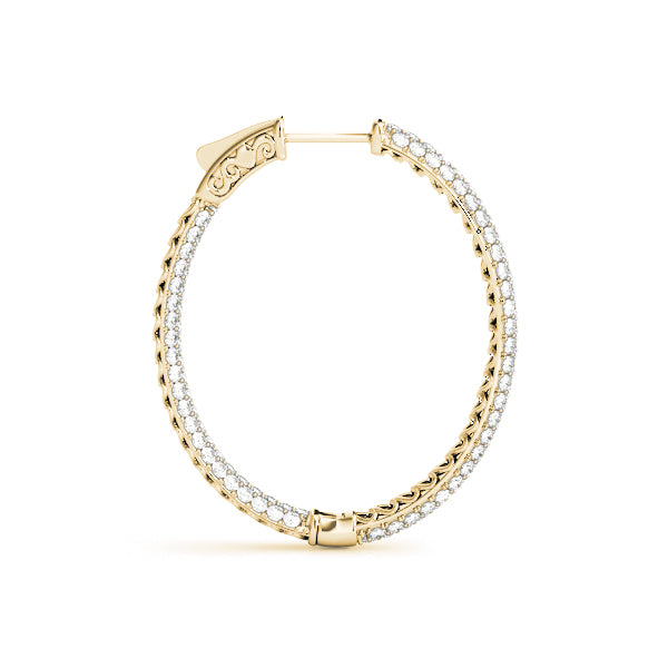 1.5 INCH 3 ROW PAVE OVAL HOOP Complete per pair.